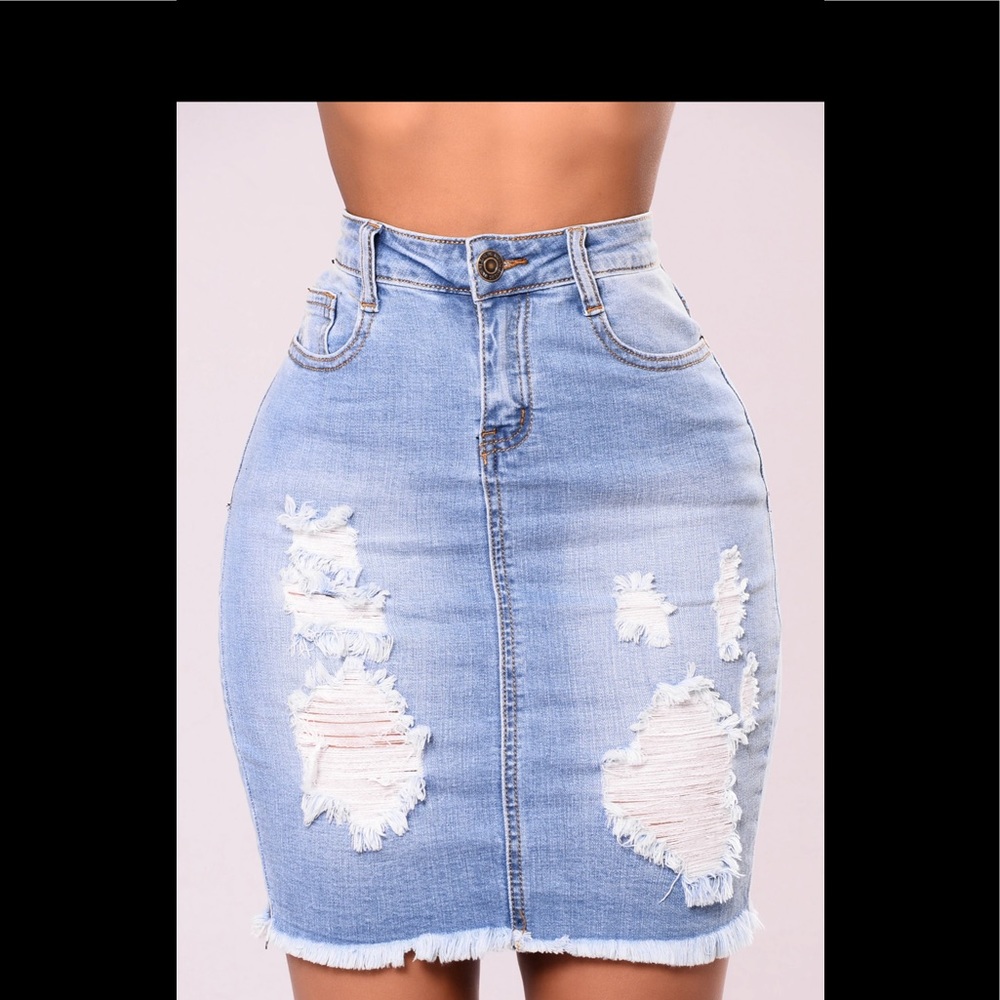 Denim Distressed Midi Skirt